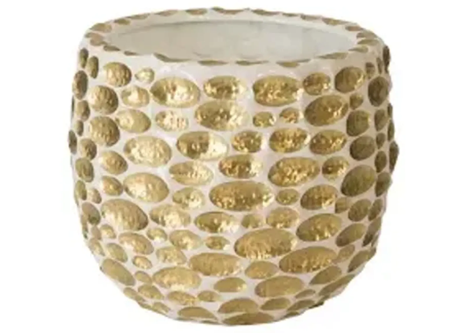 bubbles planter, brass, white, lg