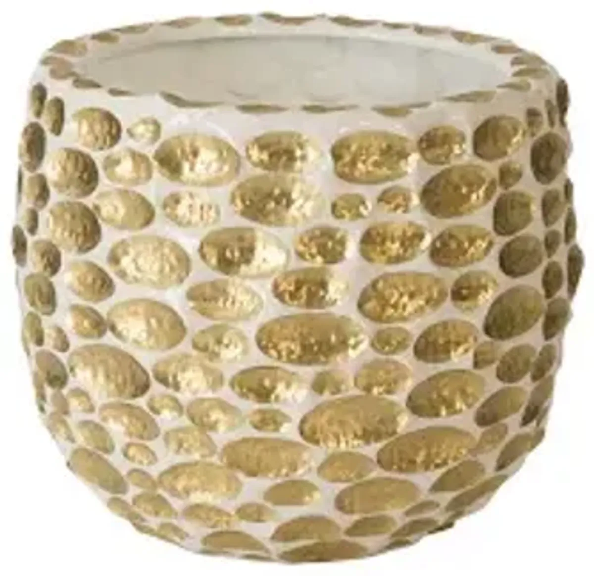 bubbles planter, brass, white, lg