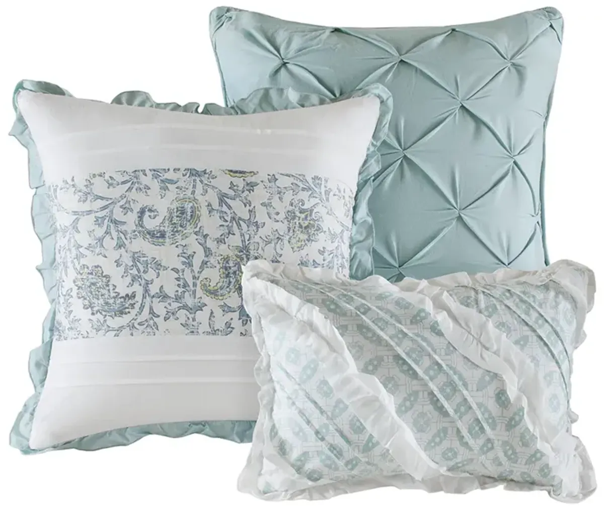 Madison Park Dawn Aqua 6 Piece Cotton Percale Quilt Set with Throw Pillows