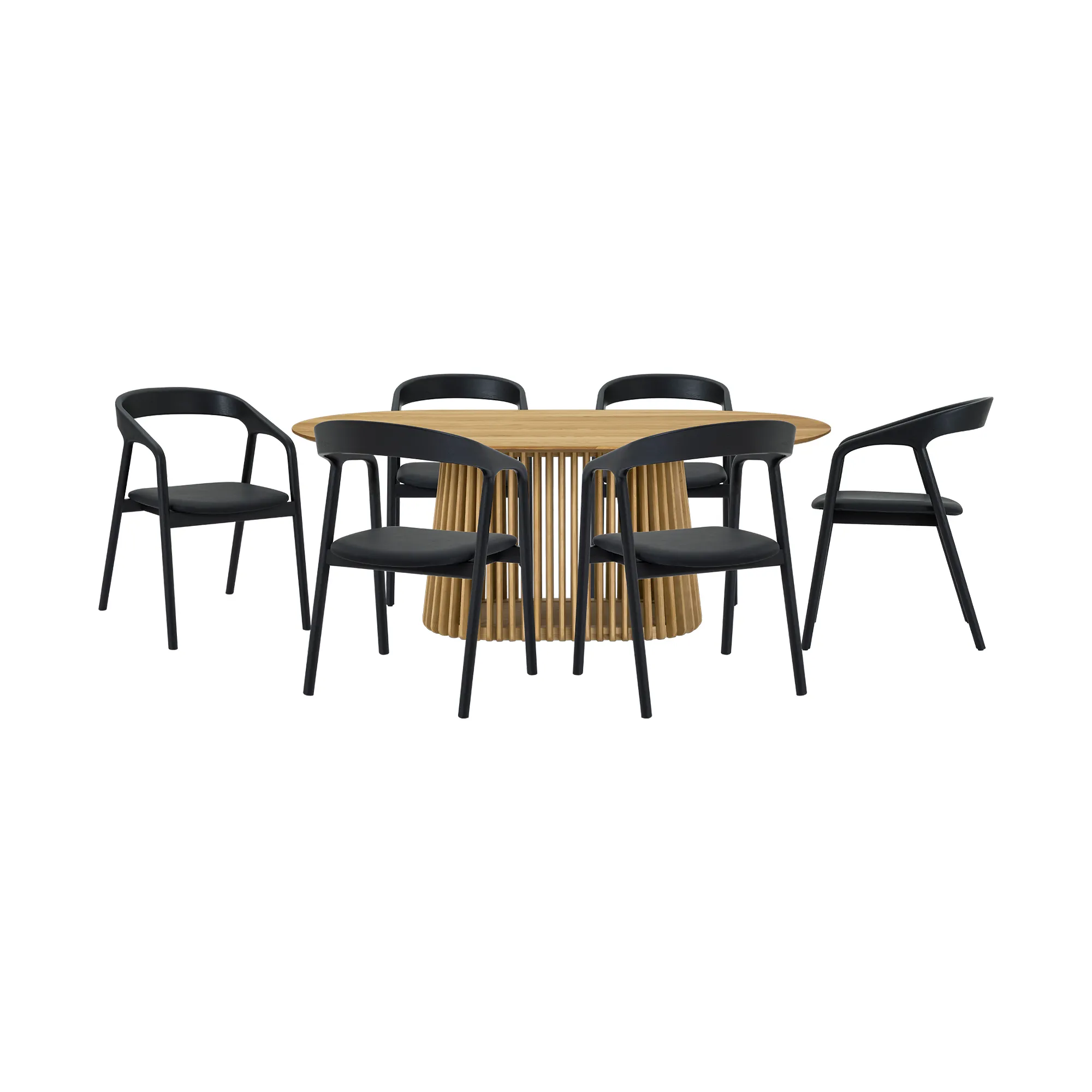 Pasadena Apache 7 Piece Oval Dining Set in Natural and Black Oak Finish with Faux Leather