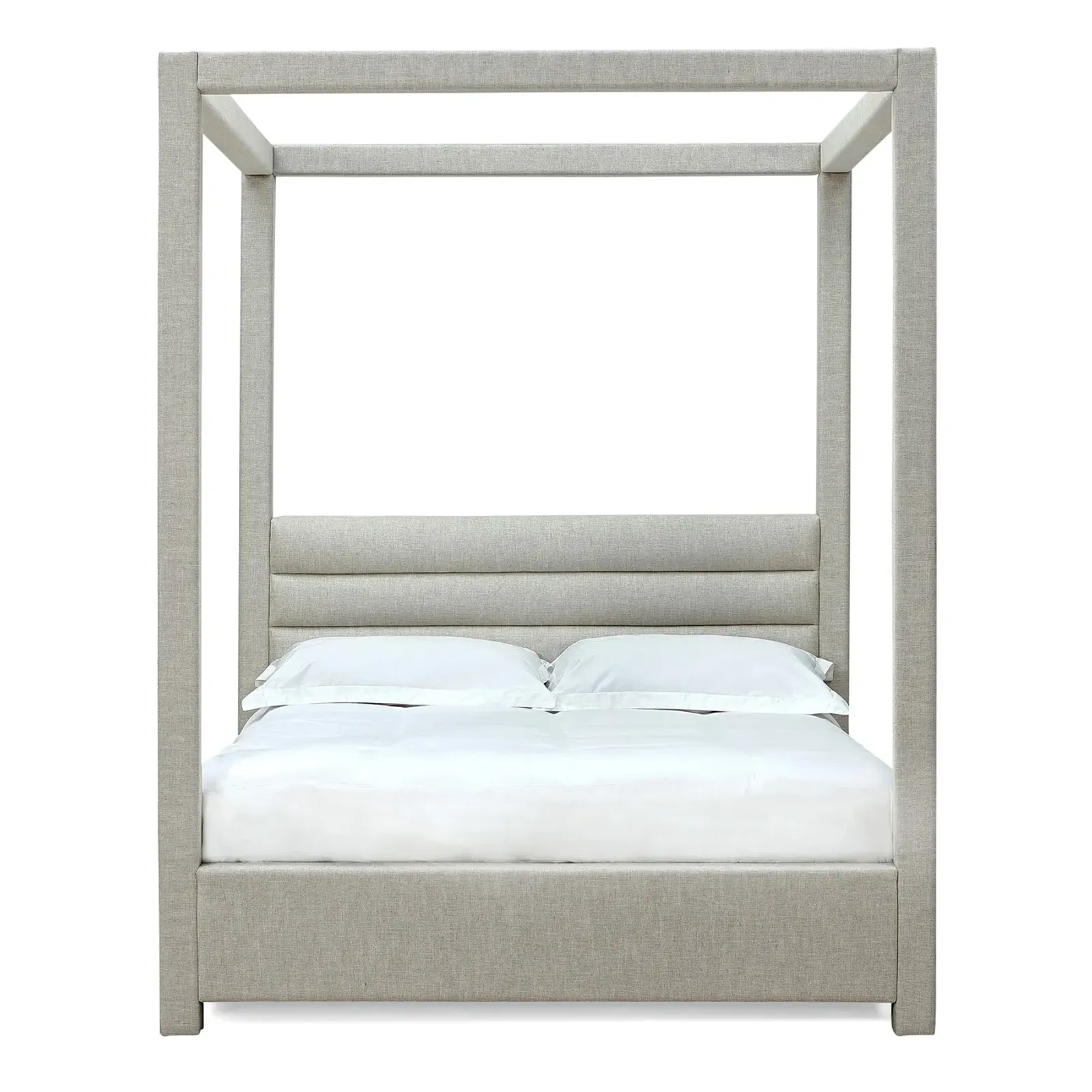 Rockford California King-size Upholstered Canopy Bed in Turtle Dove Linen