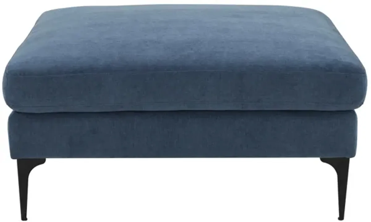 Serena Blue Velvet Ottoman with Black Legs