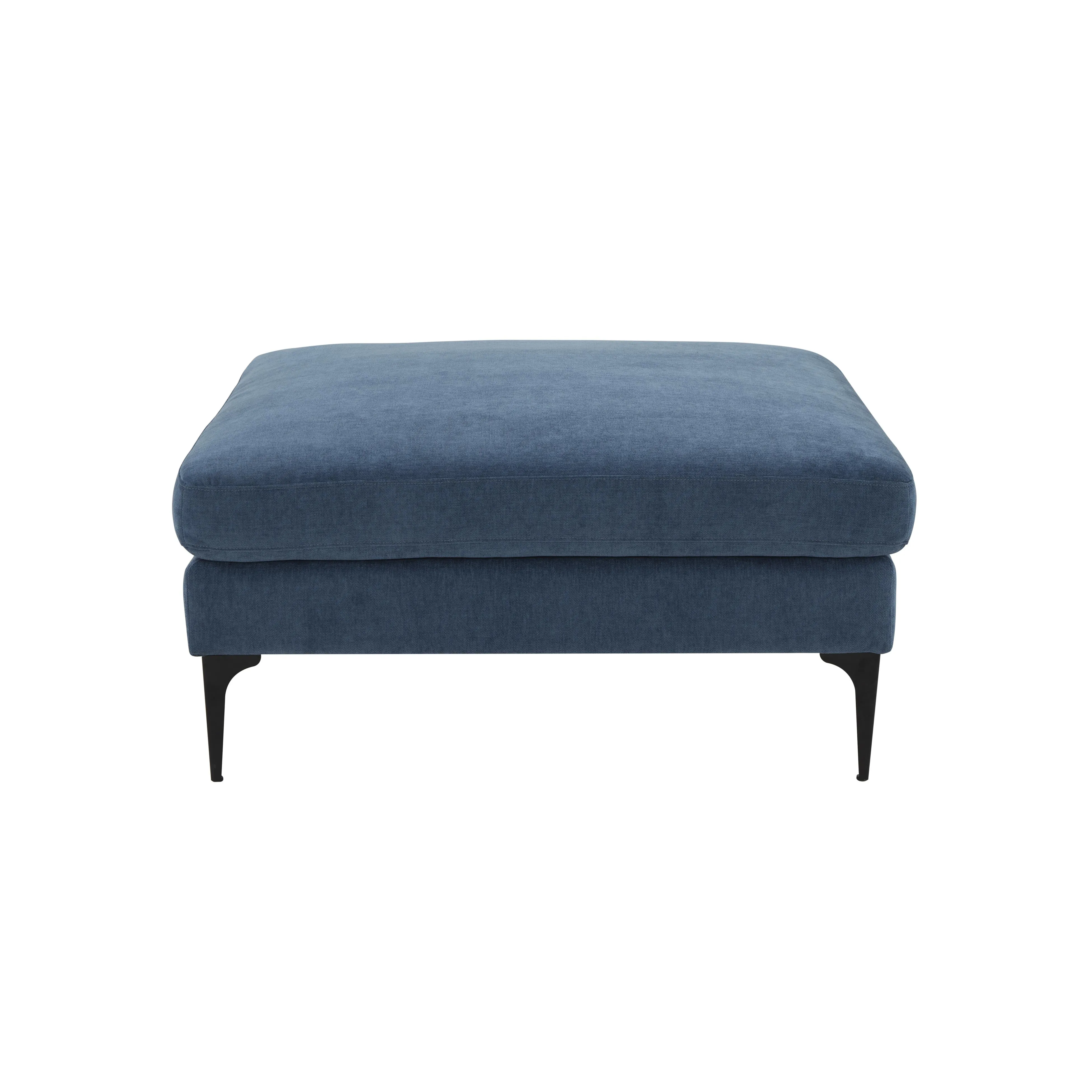 Serena Blue Velvet Ottoman with Black Legs