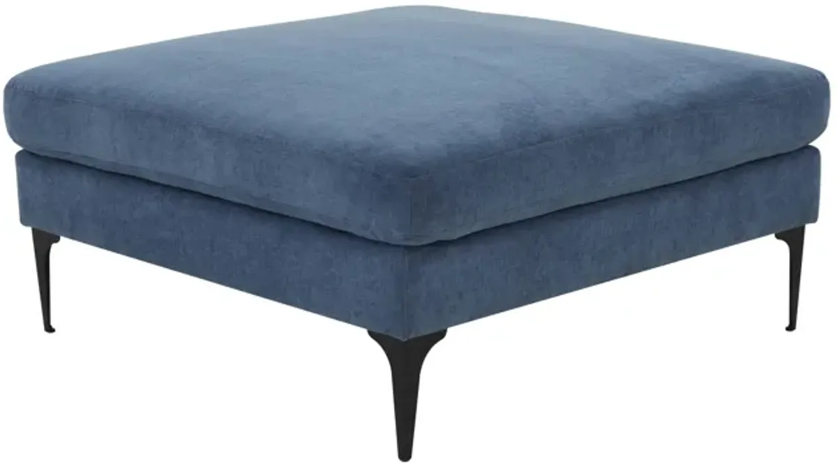 Serena Blue Velvet Ottoman with Black Legs