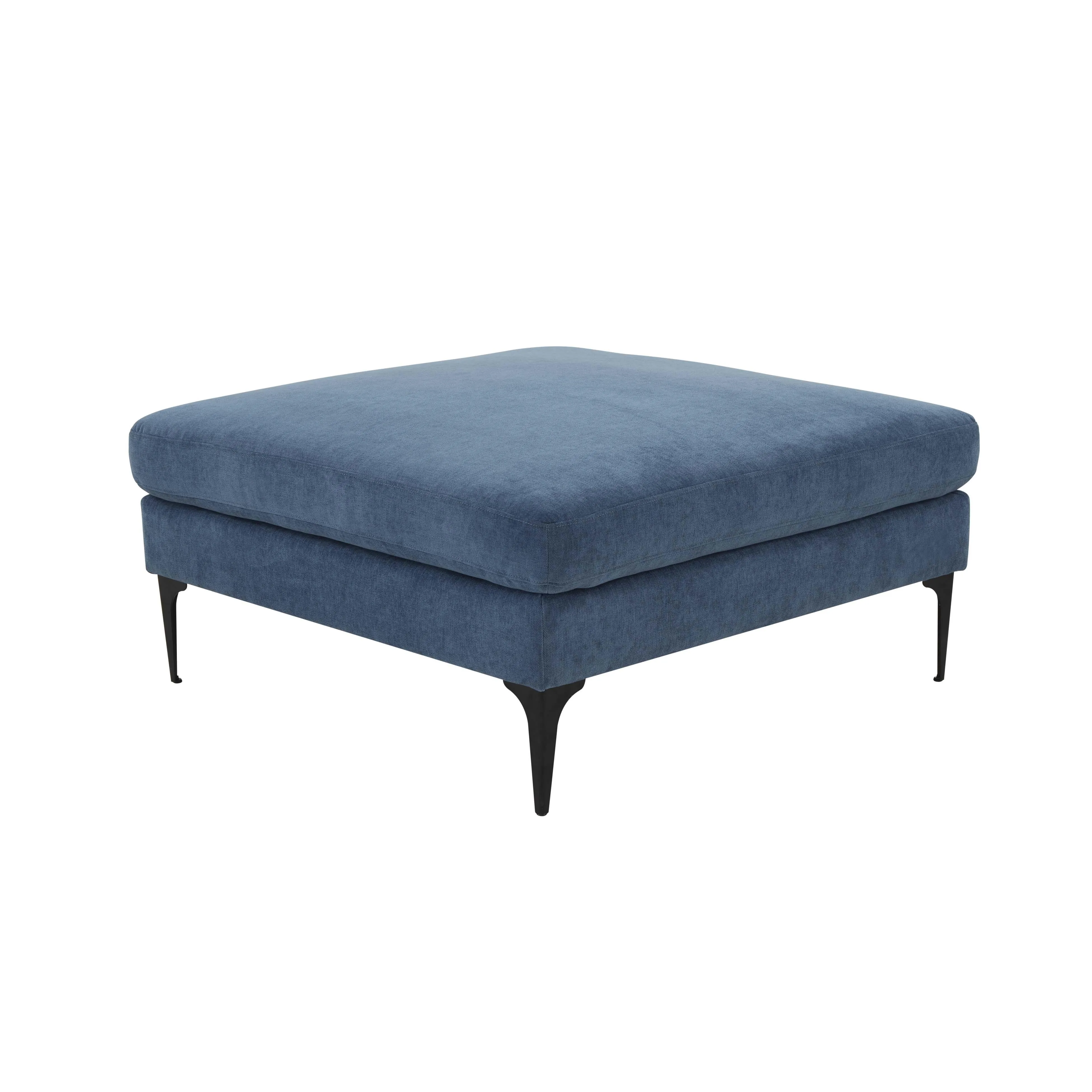 Serena Blue Velvet Ottoman with Black Legs