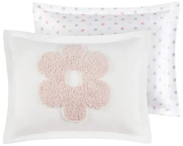 Gracie Floral Reversible Tufted Chenille Comforter Set with Flower Throw Pillow