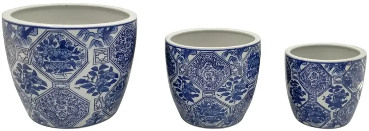 Cer, S/3 6/8/10" Chinoiserie Planters, Blue/white