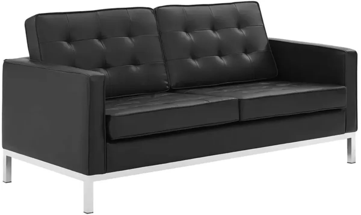 Loft Tufted Upholstered Faux Leather Sofa and Loveseat Set