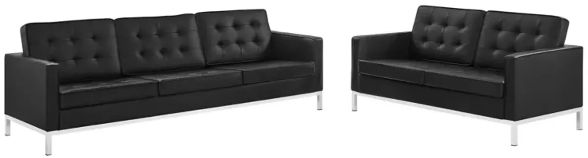 Loft Tufted Upholstered Faux Leather Sofa and Loveseat Set