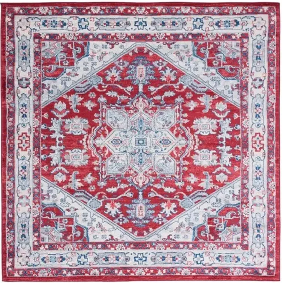 Brentwood 852 Red / Ivory 6'-7" X 6'-7" Square Square Powerloomed Rug