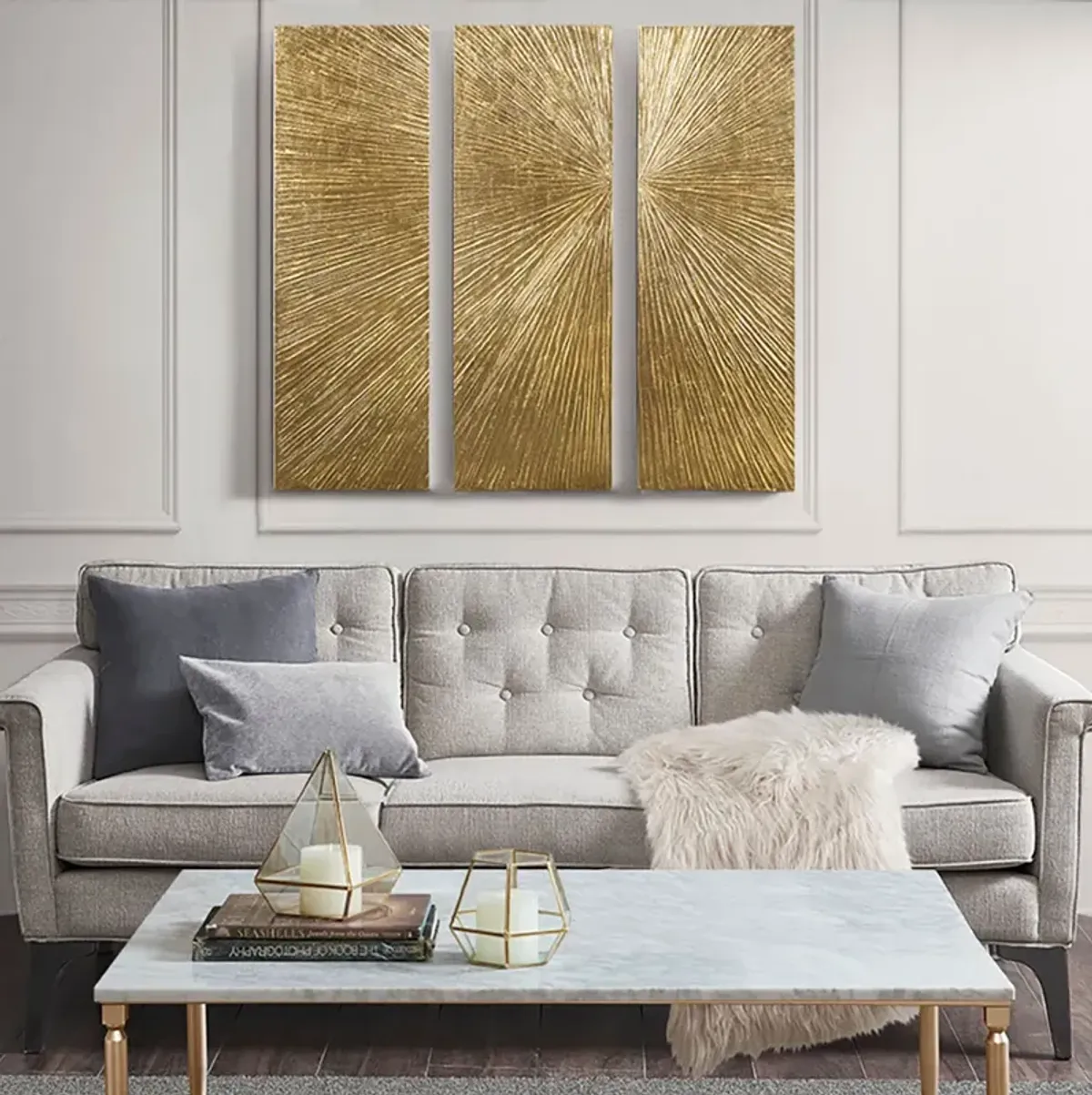 Madison Park Signature Sunburst Gold Hand Painted Triptych 3-piece Dimensional Resin Wall Art Set