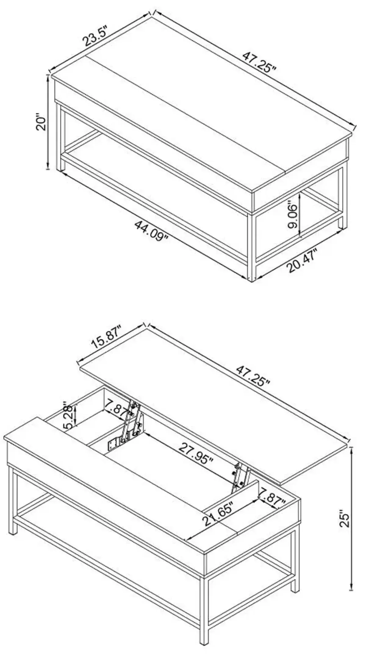 Byers Black Coffee Table with Hidden Storage Brown Oak and Sandy Black