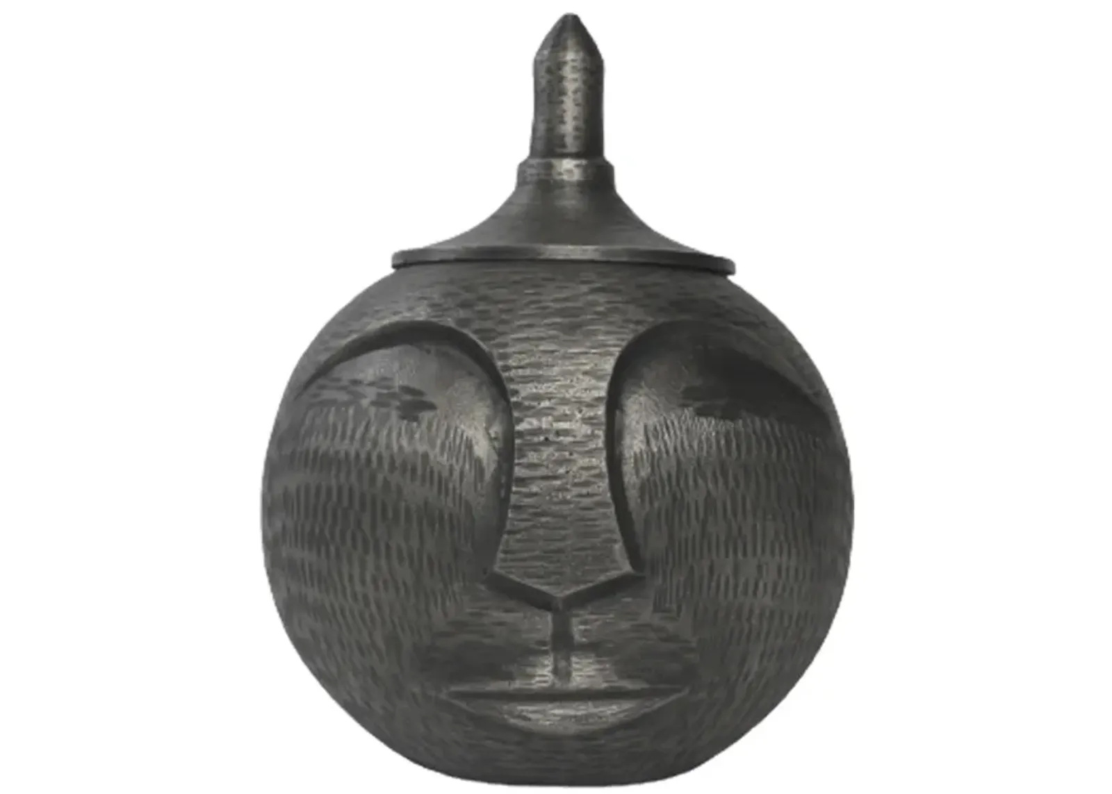 Metal, 13" Face Jar With Lid, Gunmetal