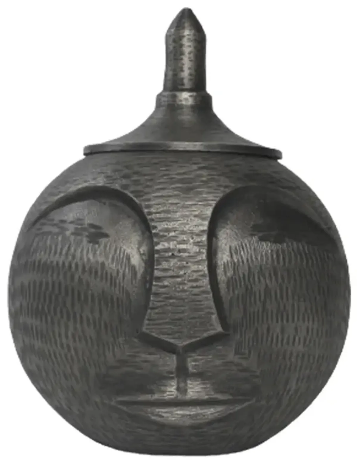 Metal, 13" Face Jar With Lid, Gunmetal