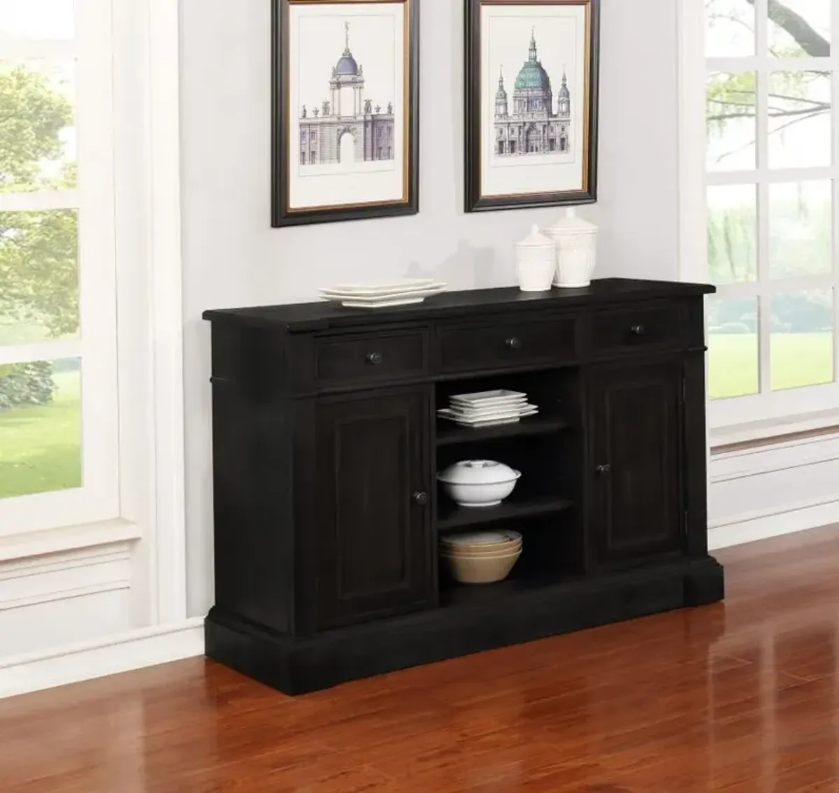 Phelps 2-door Rectangular Server Antique Noir