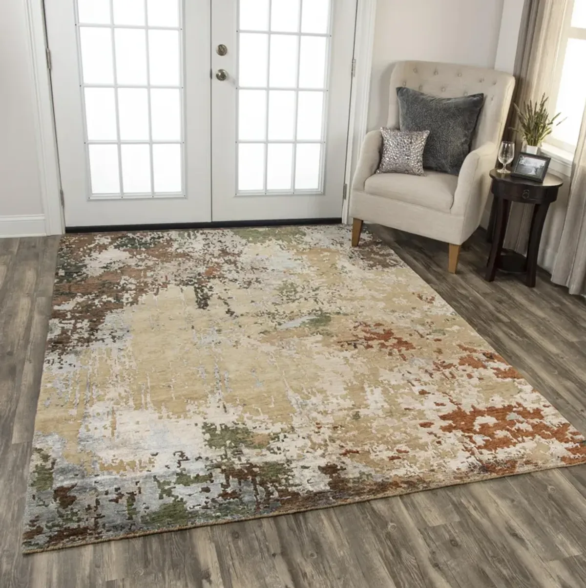 Finesse Beige/Brown Abstract Hand Spun New Zealand Wool/Tencel 10' x 14' Rectangle Rug