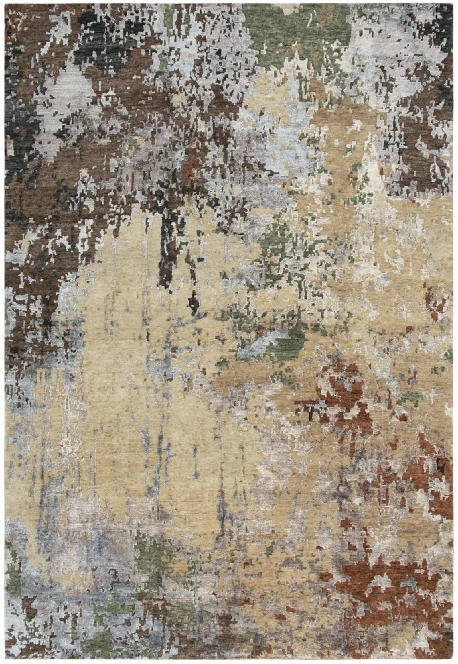 Finesse Beige/Brown Abstract Hand Spun New Zealand Wool/Tencel 10' x 14' Rectangle Rug