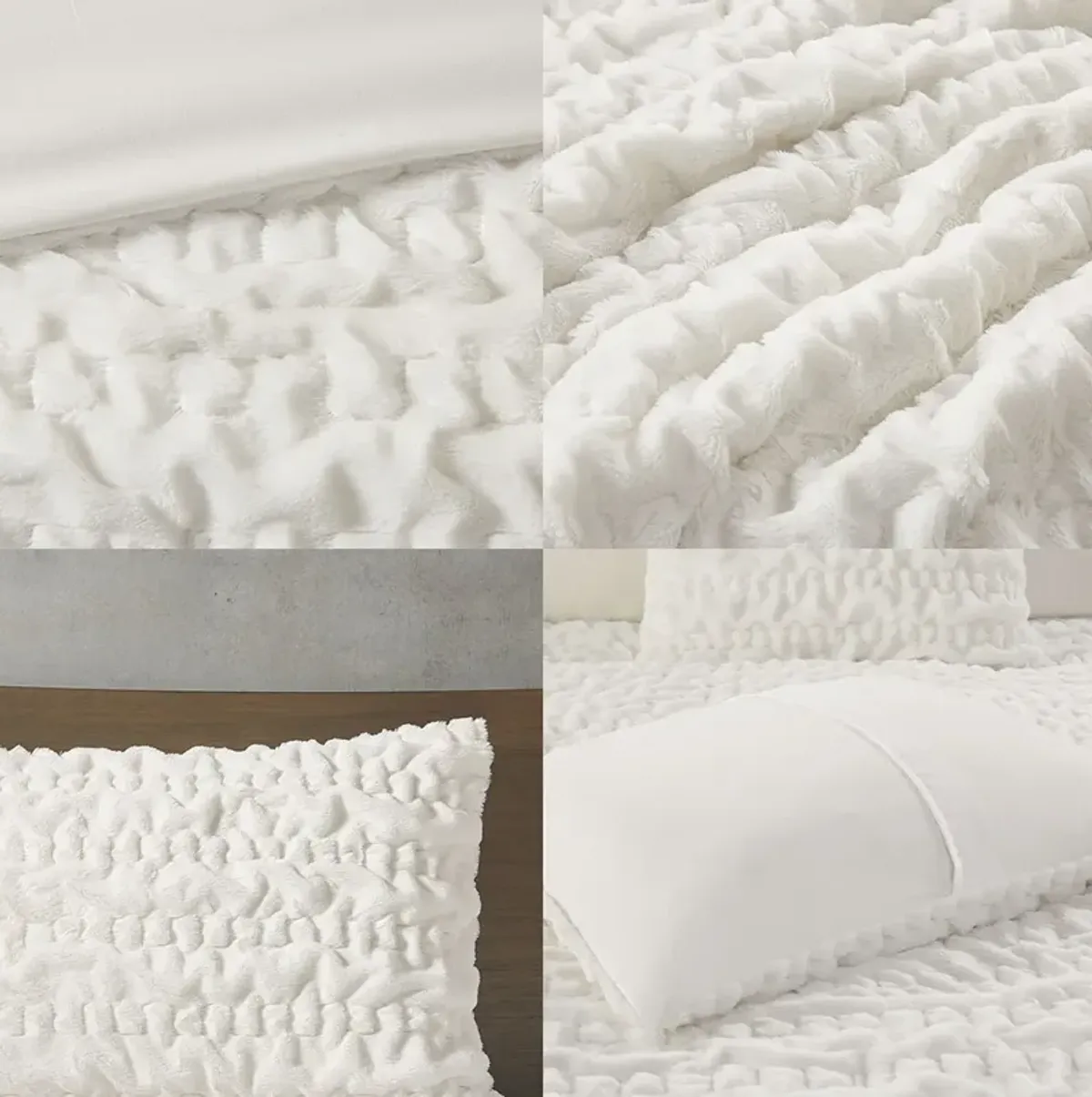 Madison Park Blair Ivory Ruched Fur Down Alternative Comforter Set