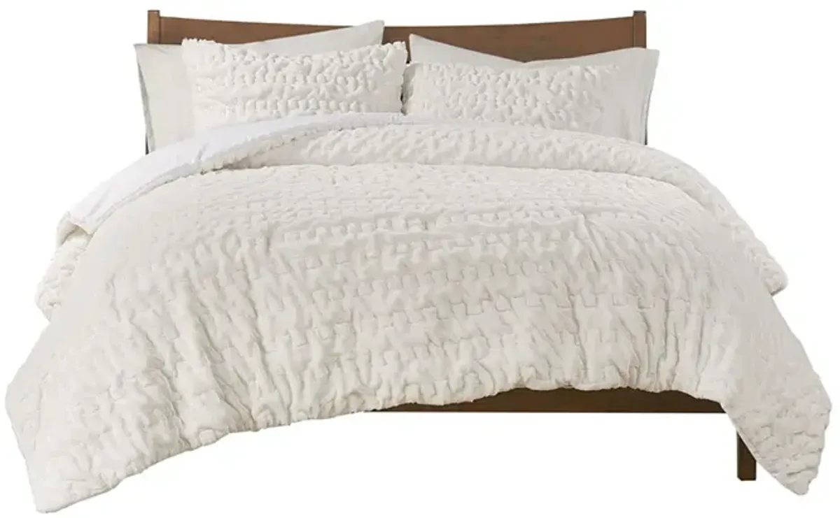 Madison Park Blair Ivory Ruched Fur Down Alternative Comforter Set