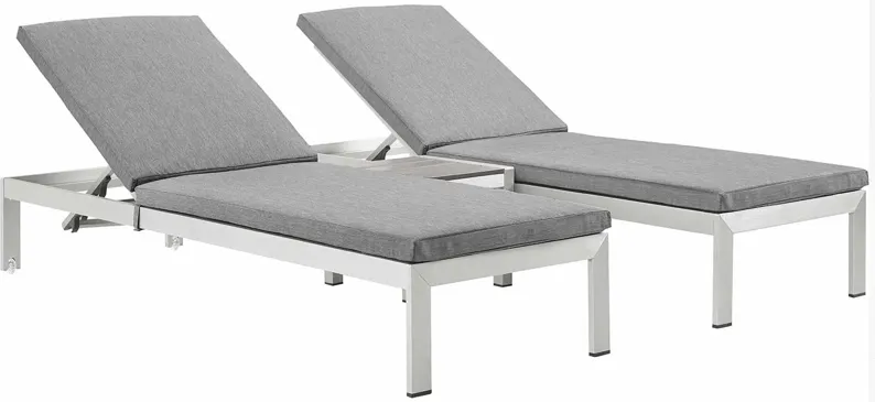 Shore 3 Piece Outdoor Patio Aluminum Chaise with Cushions