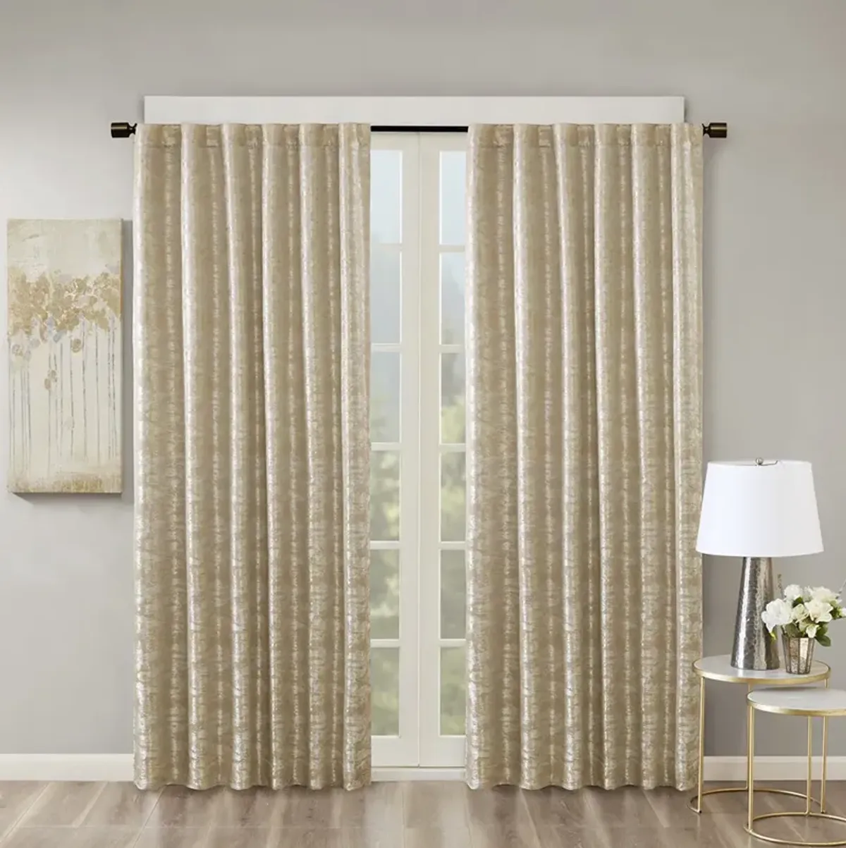 SunSmart Cassius Gold Jacquard Lined Total Blackout Rod Pocket/Back Tab Curtain Panel