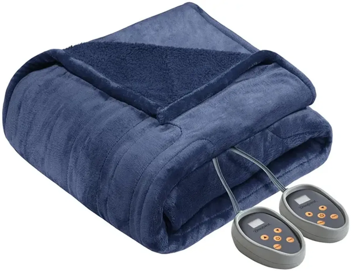 Beautyrest Heated Microlight to Berber Indigo Blanket