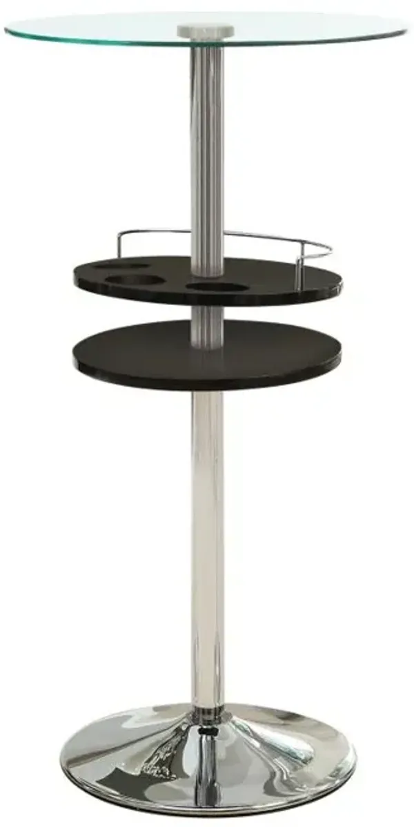 Gianella Glass Top Bar Table with Wine Storage Black and Chrome