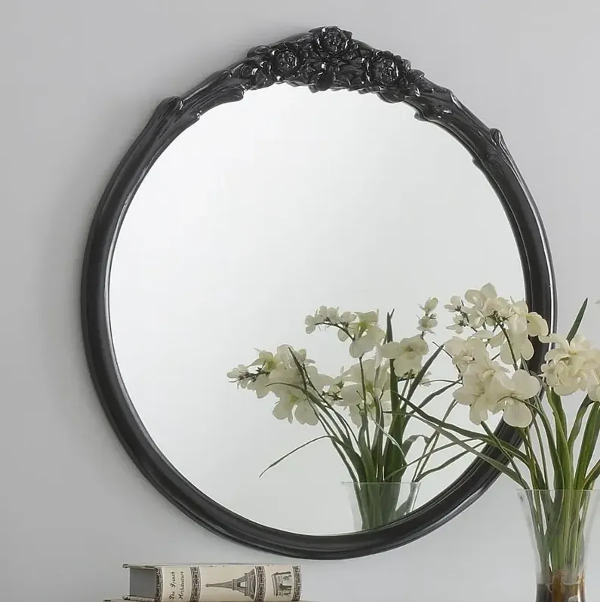 Sylvie French Provincial Round Wall Mirror Black