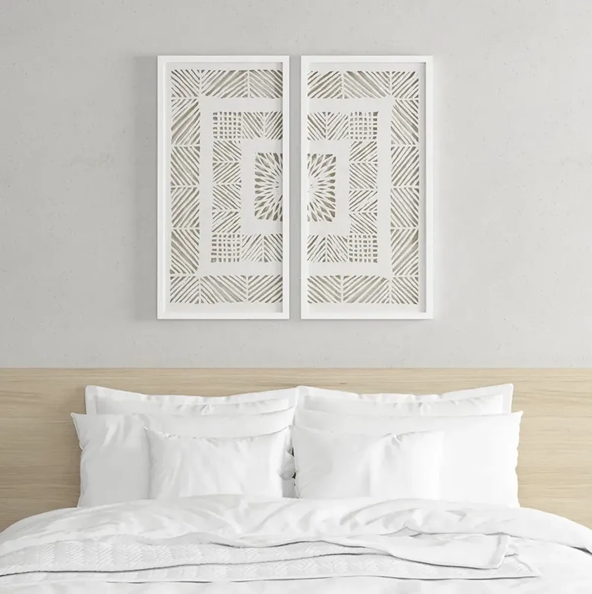 Madison Park Tala Off-White Framed Geometric Rice Paper Panel 2-piece Shadowbox Wall Decor Set