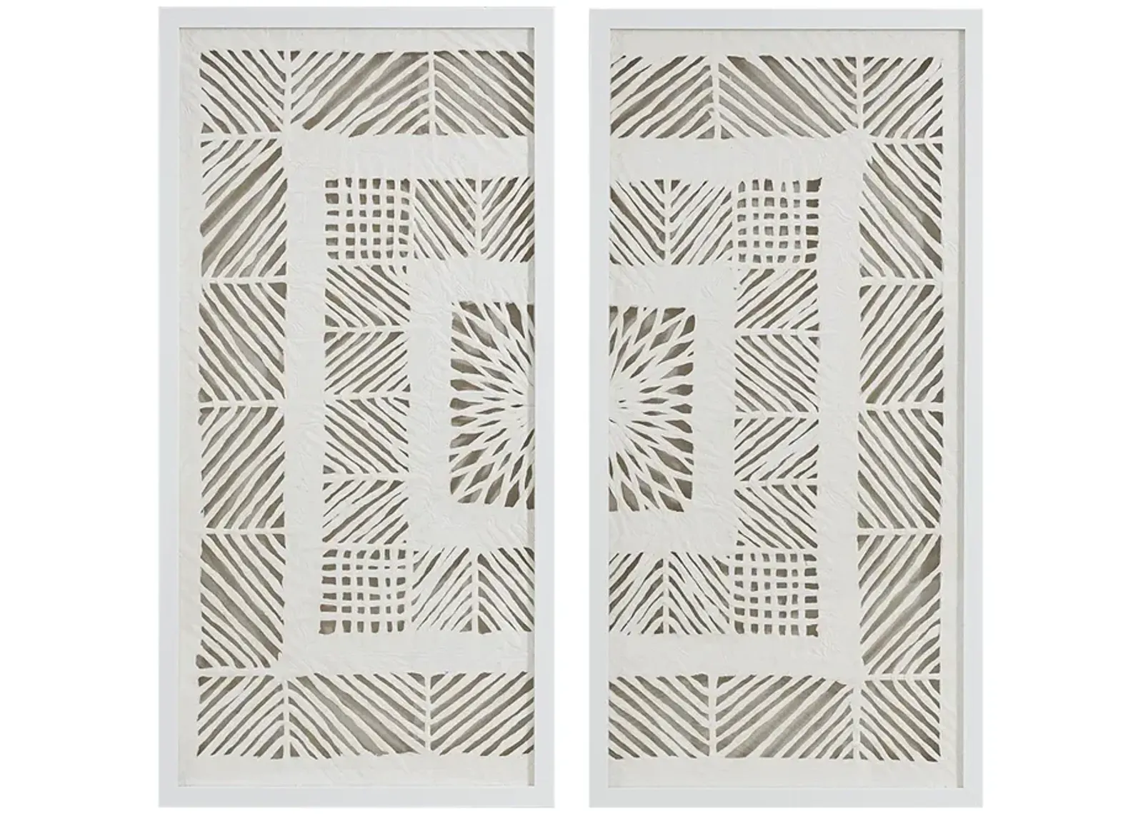 Madison Park Tala Off-White Framed Geometric Rice Paper Panel 2-piece Shadowbox Wall Decor Set