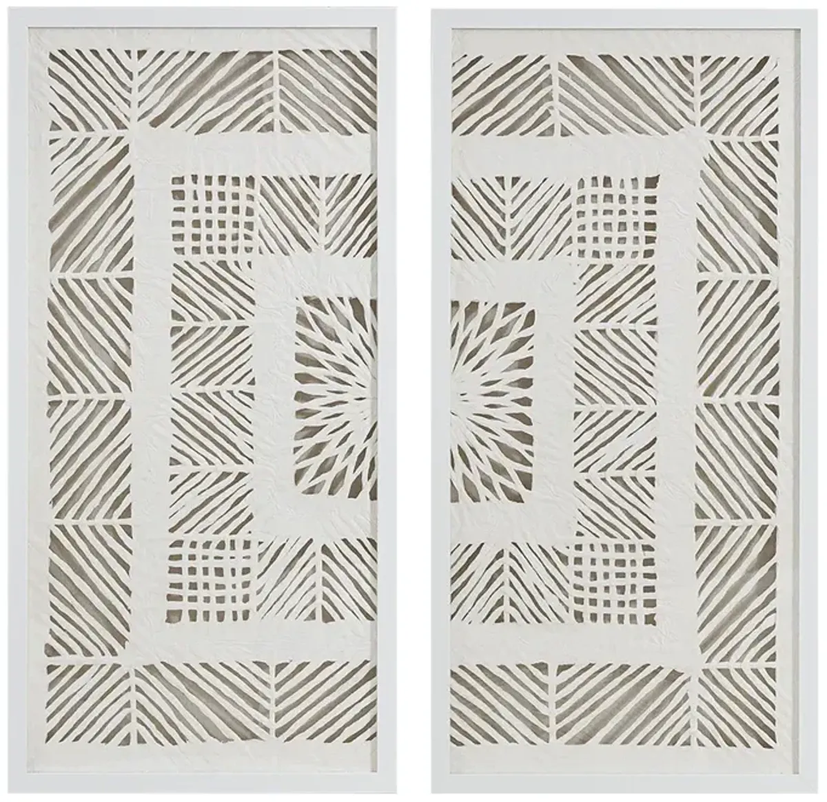 Madison Park Tala Off-White Framed Geometric Rice Paper Panel 2-piece Shadowbox Wall Decor Set