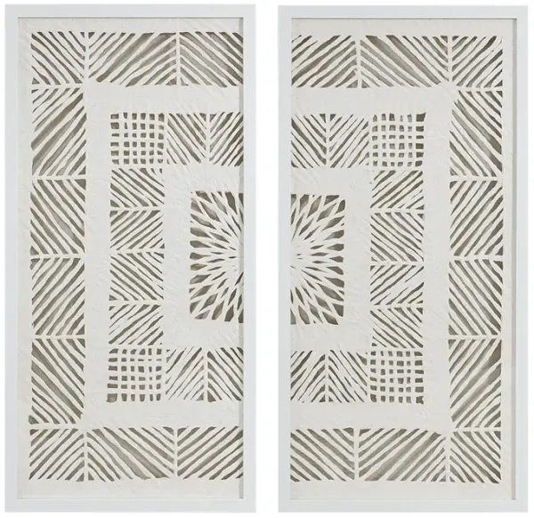Madison Park Tala Off-White Framed Geometric Rice Paper Panel 2-piece Shadowbox Wall Decor Set