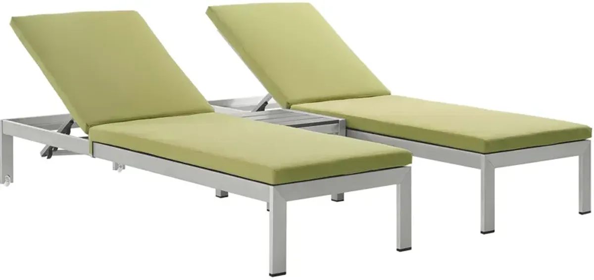 Shore 3 Piece Outdoor Patio Aluminum Chaise with Cushions