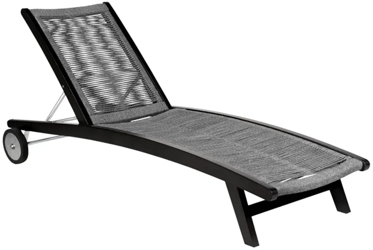 Chateau Outdoor Patio Adjustable Chaise Lounge Chair in Eucalyptus Wood and Gray Rope