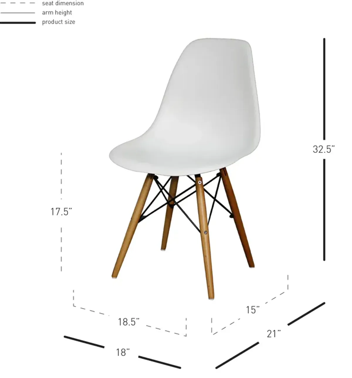 Allen Molded PP Dining Side Chair Maple Dowel Legs, White (Set of 4)