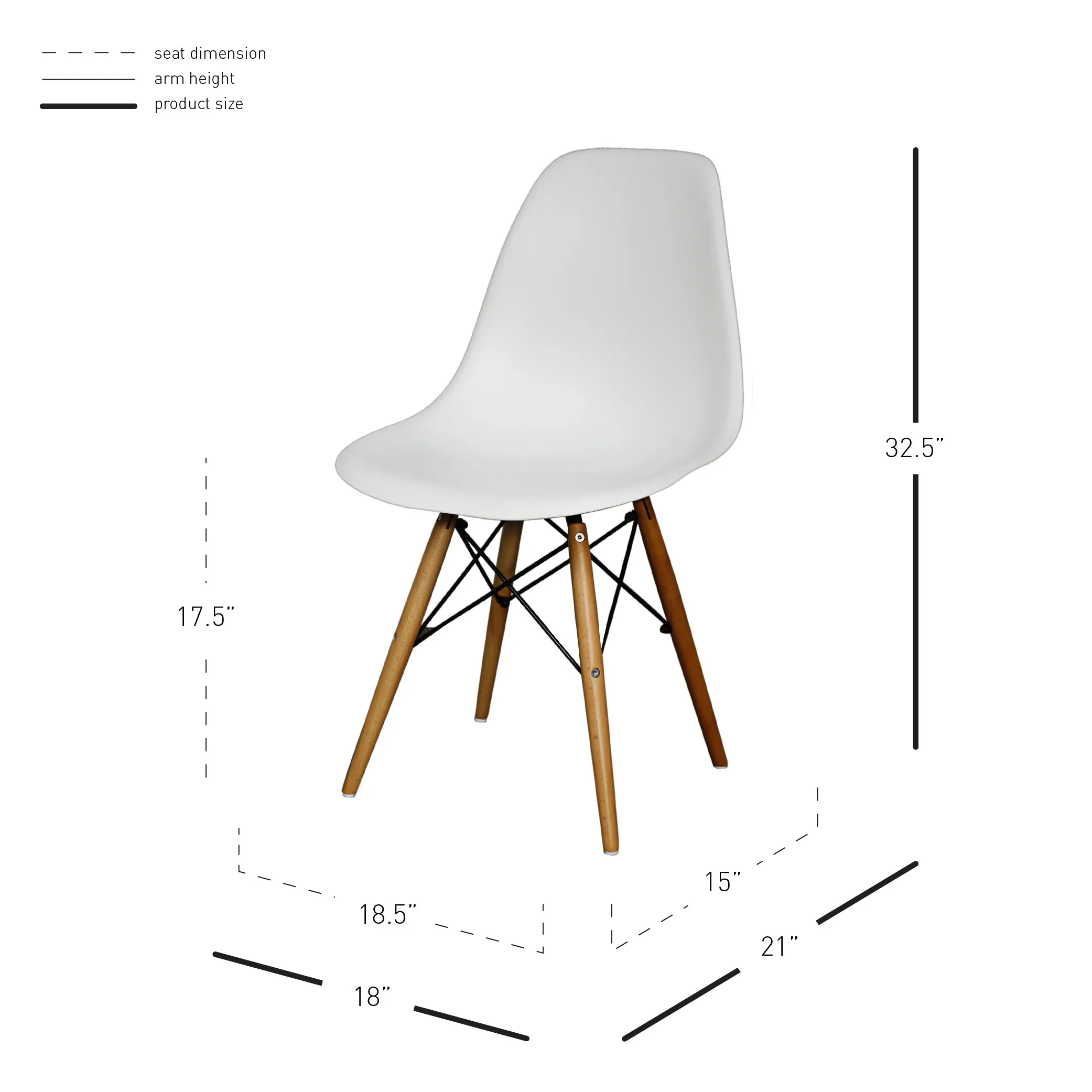 Allen Molded PP Dining Side Chair Maple Dowel Legs, White (Set of 4)