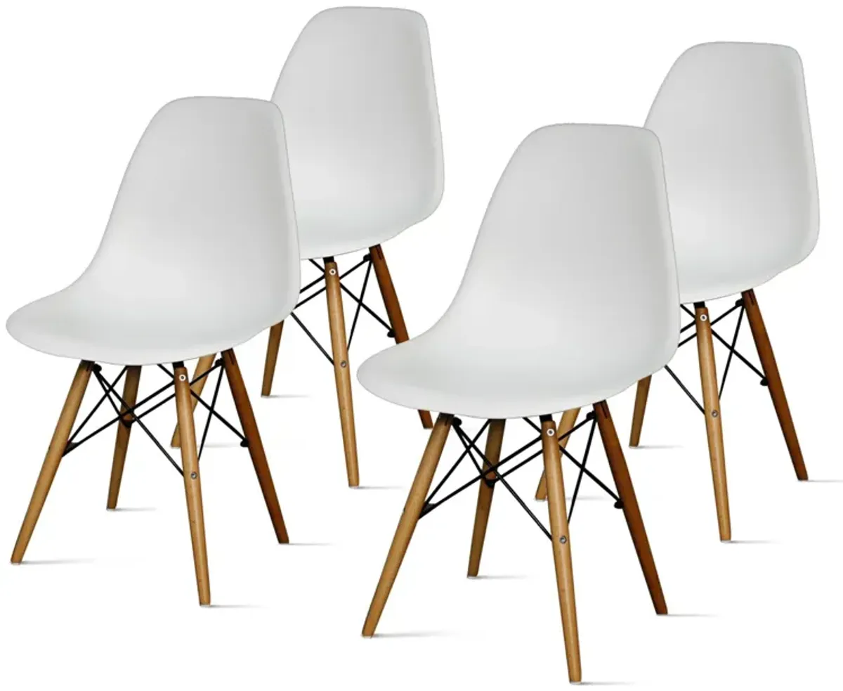 Allen Molded PP Dining Side Chair Maple Dowel Legs, White (Set of 4)