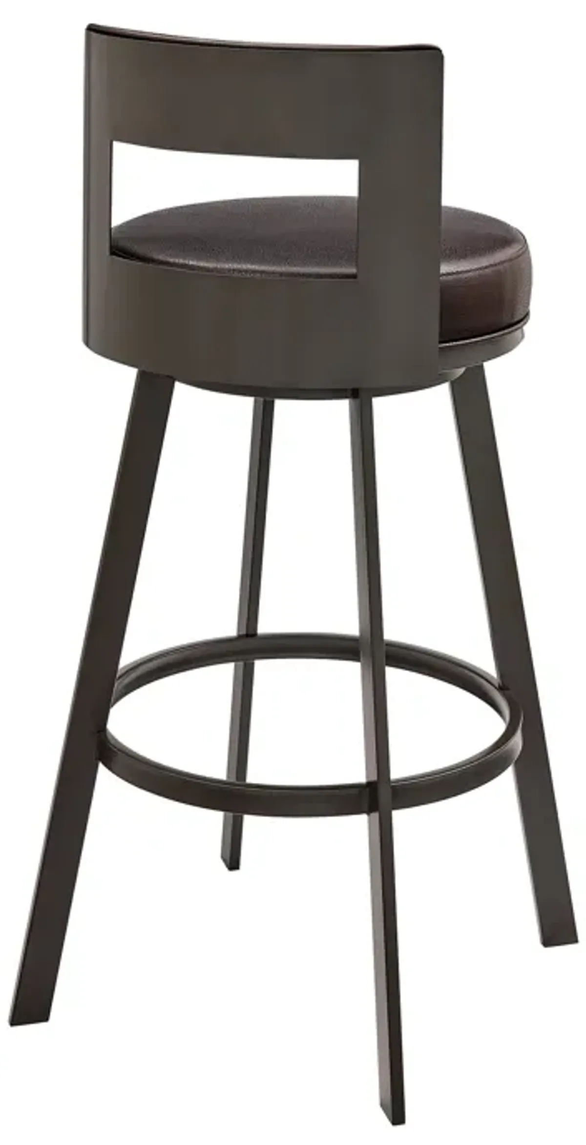 Lynof Swivel Counter Stool in Brown Metal with Brown Faux Leather