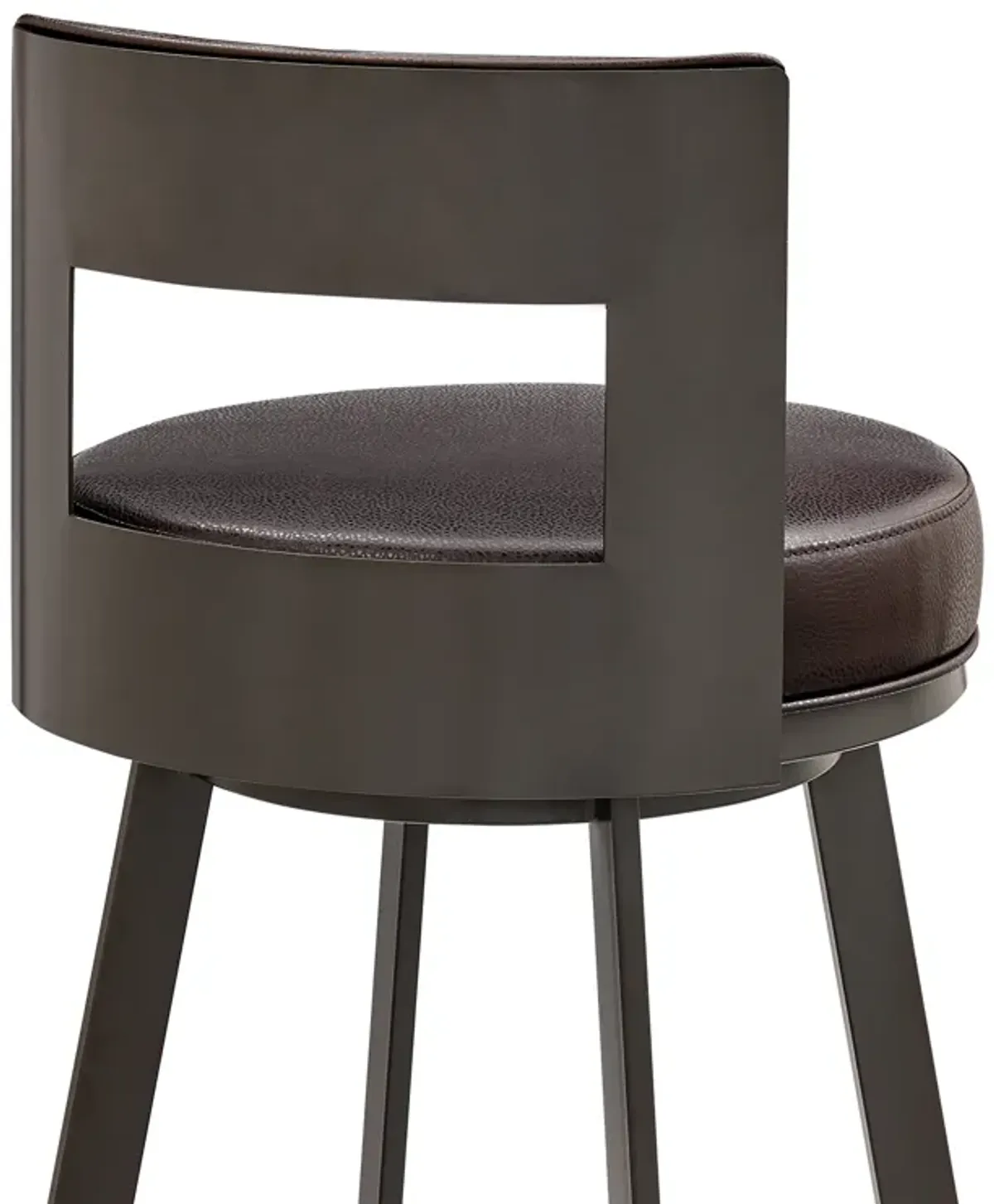 Lynof Swivel Counter Stool in Brown Metal with Brown Faux Leather