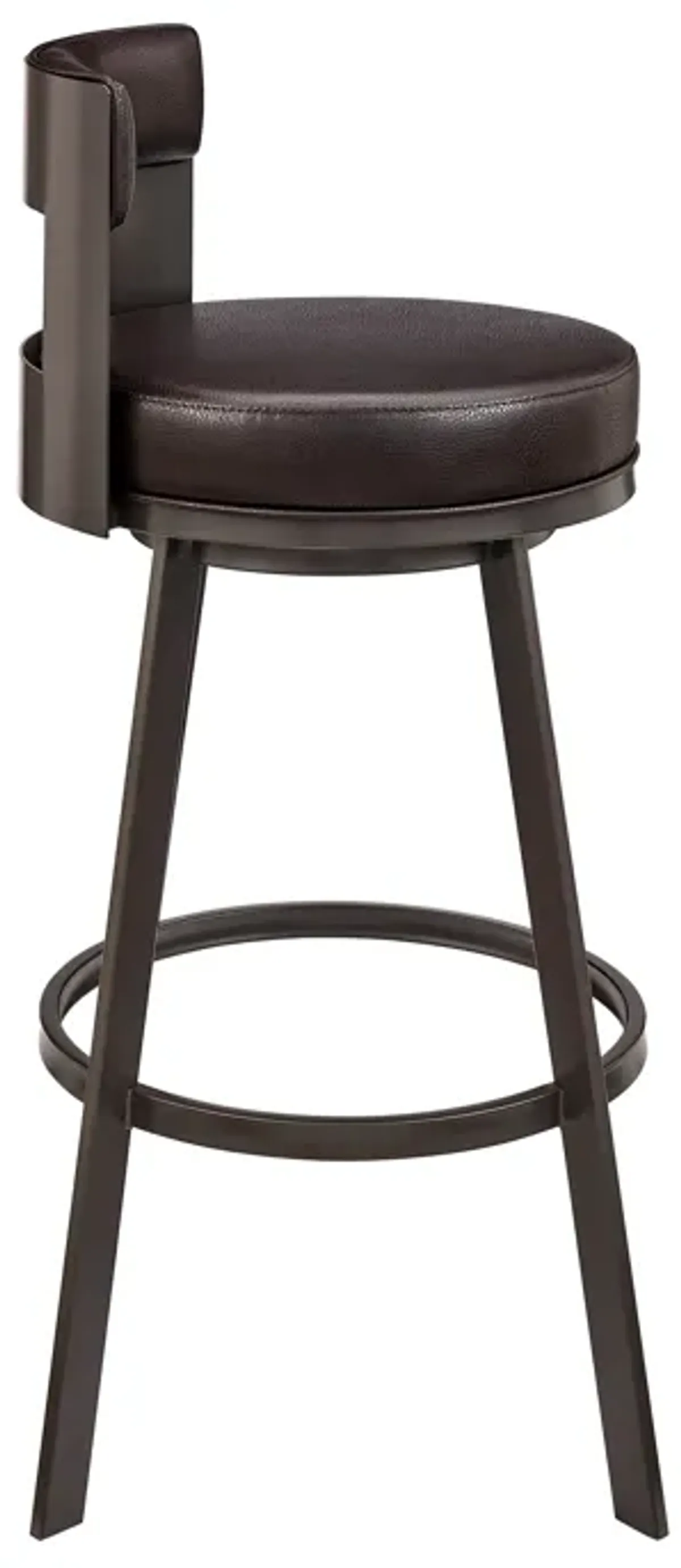 Lynof Swivel Counter Stool in Brown Metal with Brown Faux Leather