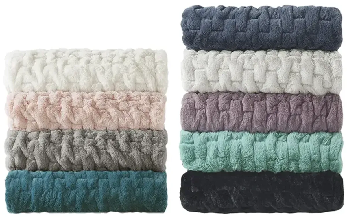 Madison Park Ruched Fur Teal Throw