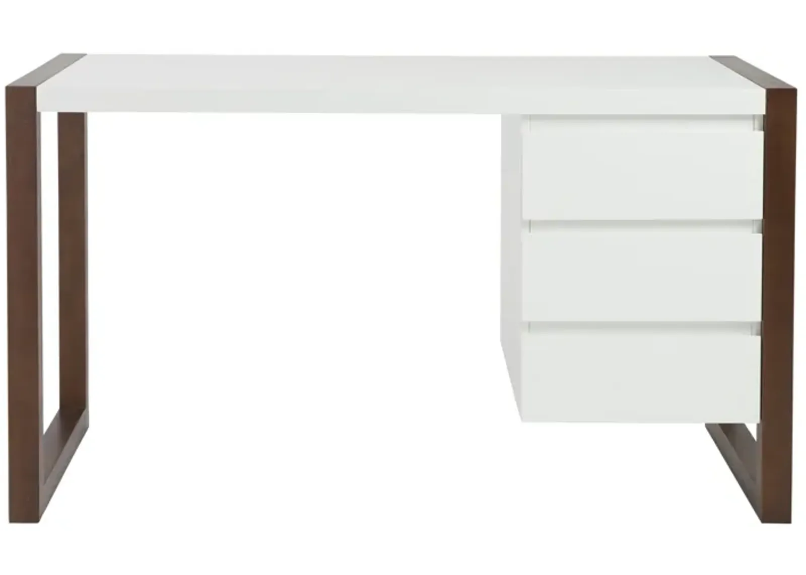 Manon Desk in Matte White with Dark Walnut Finish - Three Drawers