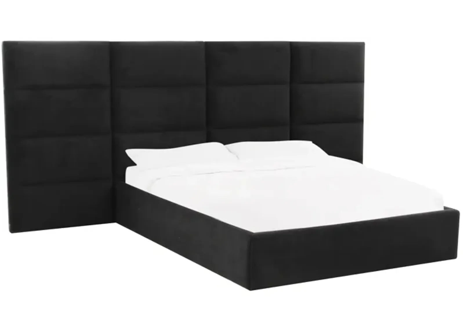 Eliana Black Velvet Queen Bed with Wings