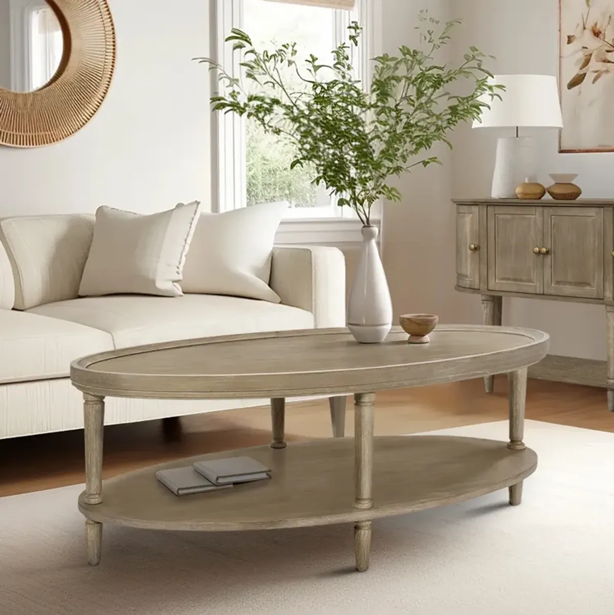 Ayanna Oval Coffee Table with Shelf