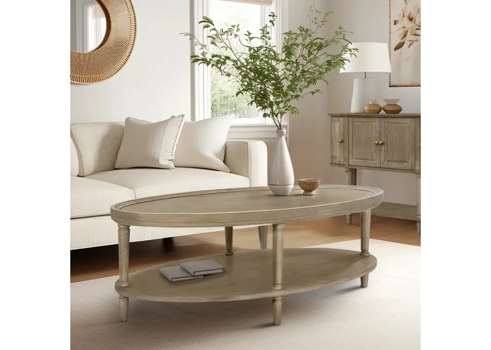 Ayanna Oval Coffee Table with Shelf