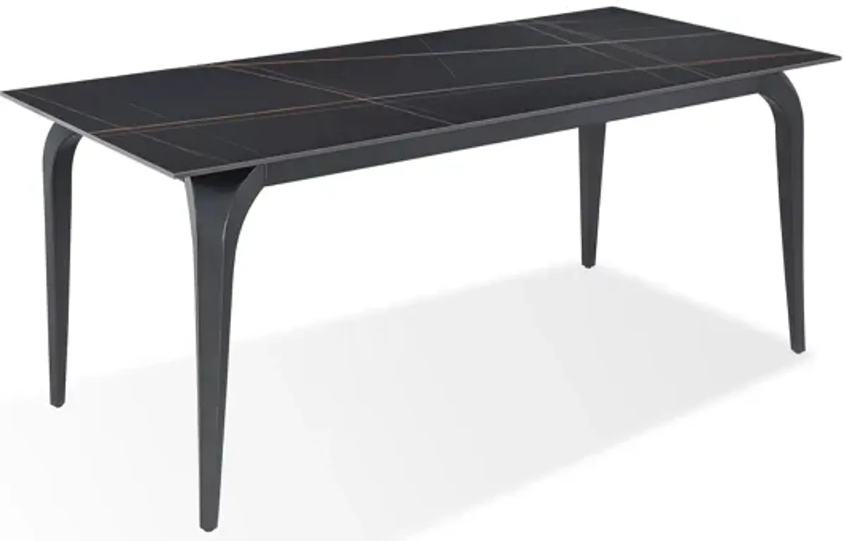 Nicoya Stone Top Rectangular Dining Table in Black Stone and Black Metal