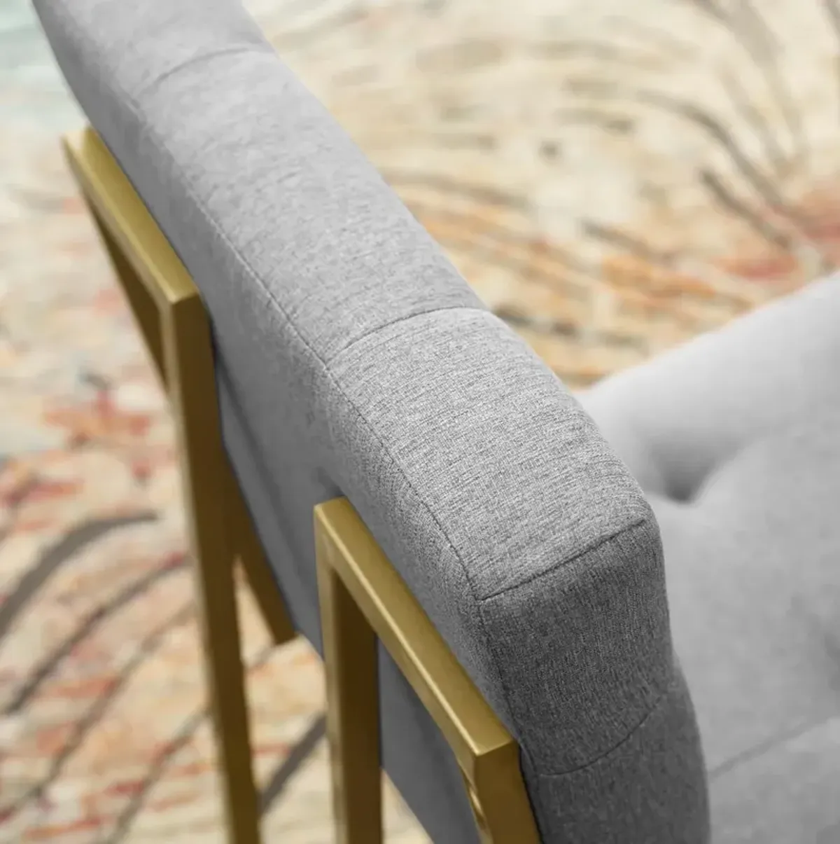 Privy Gold Stainless Steel Upholstered Fabric Dining Accent Chair