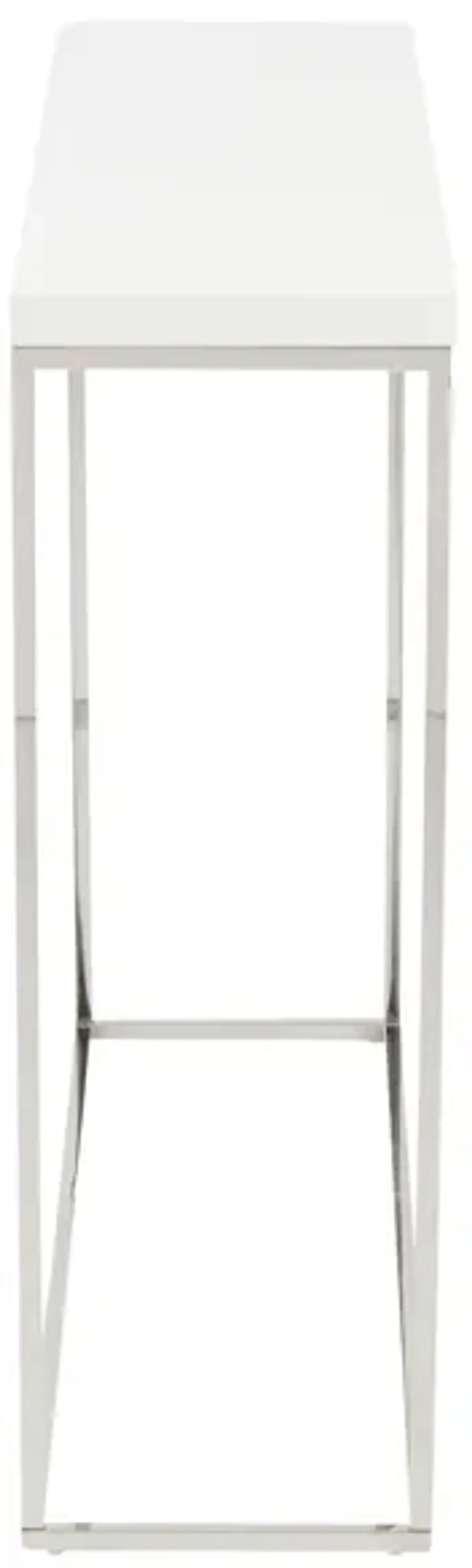 Teresa Console Table in White Lacquer with Polished Stainless Steel Frame