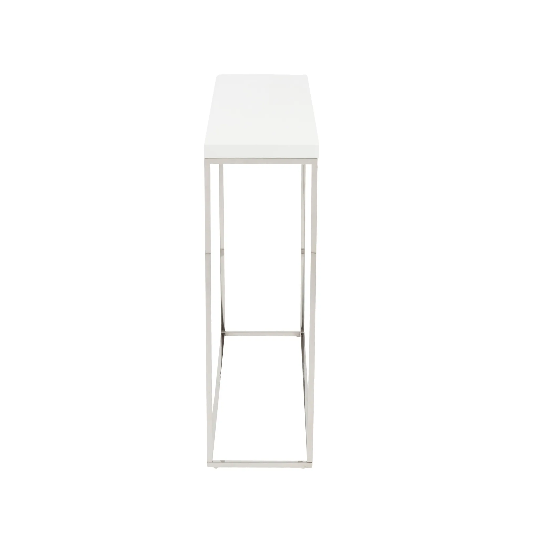 Teresa Console Table in White Lacquer with Polished Stainless Steel Frame