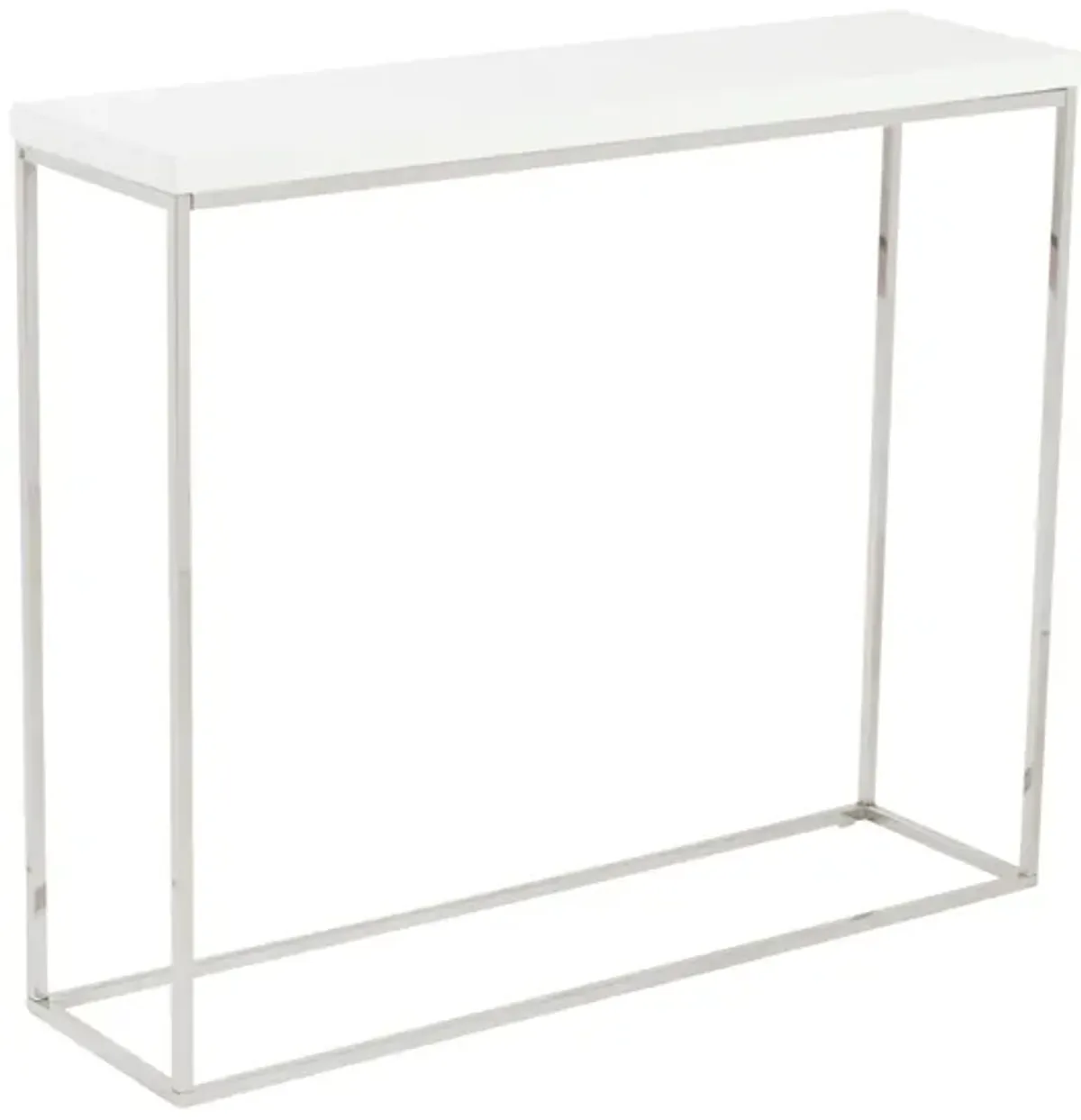 Teresa Console Table in White Lacquer with Polished Stainless Steel Frame